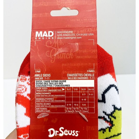 Dr. Seuss The Grinch Christmas Socks Unisex Festive Ankle Socks 3 Pack NEW - Picture 6 of 7